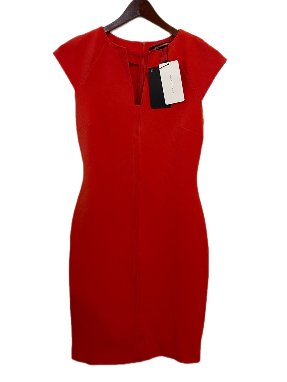 Zara Dress Sheath Small Midi Dress Orange Red NWT Career Boss Babe Bodycon